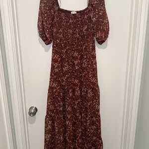 Francesca's Collections Maroon Floral Long Sleeve Dress